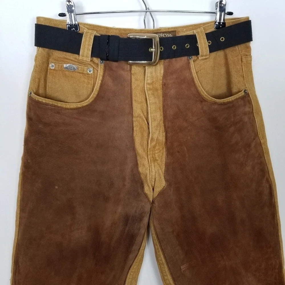 VTG JNCO‎ Revatex Men Denim Suede Jeans Sz 32 Brown Belted Durable USA